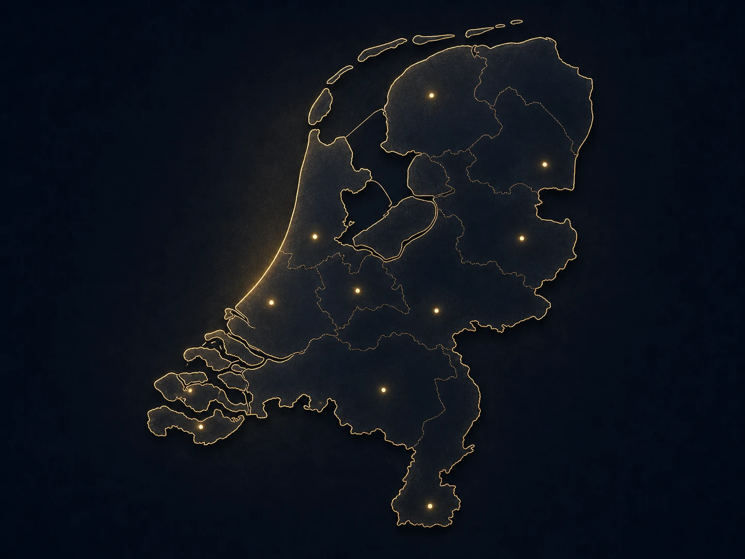 Stylized map of the Netherlands showing Omnia Reception' nationwide service area